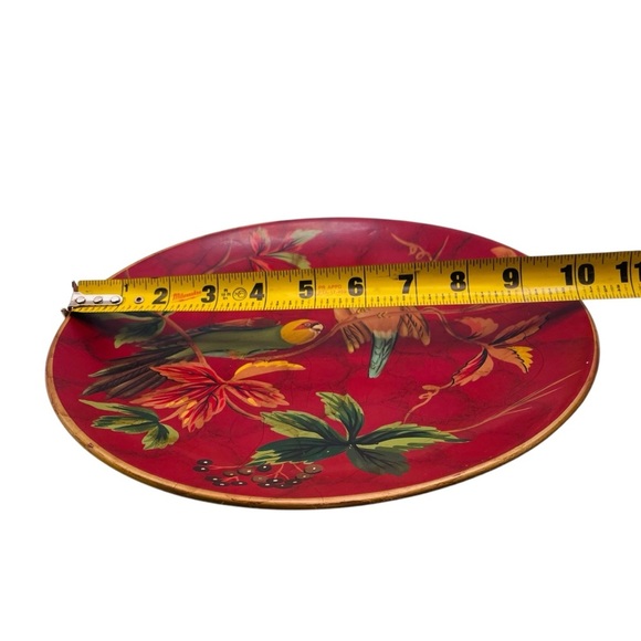 Vintage Decorative Red Plate with Hand-Painted Birds & Leaves –10”Display Plate - Picture 9 of 11